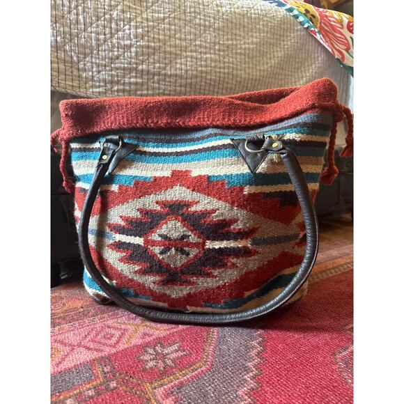 Aztec Southwest Large Wool Woven Rug Carpet Bag Bohemian Tote - Picture 1 of 7